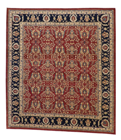 Tribal Fine Sherapi hand-knotted wool rug in Blue & Rust, full view