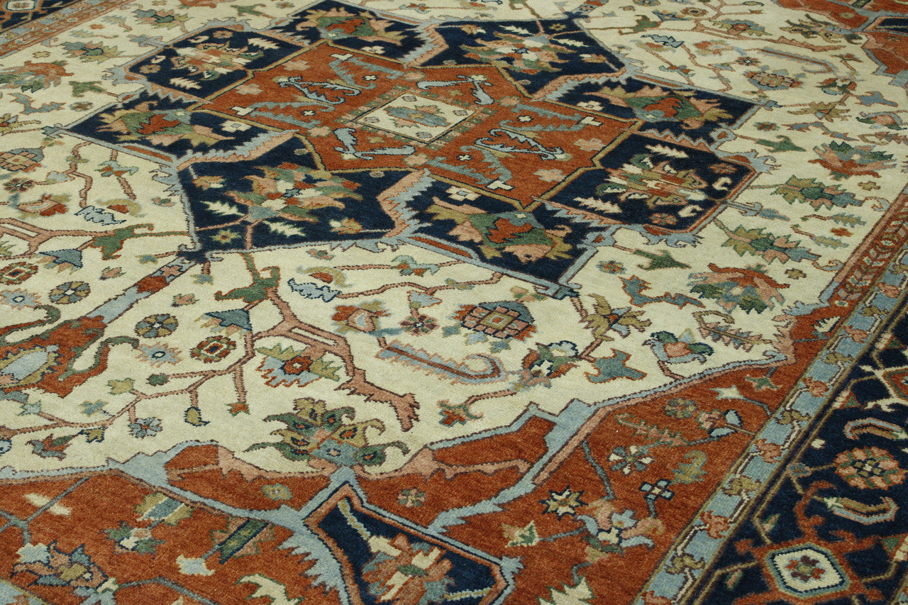 Back of Tribal Heriz hand-knotted rug