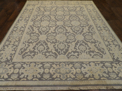 Back of hand-knotted Turkish Oushak rug showing construction