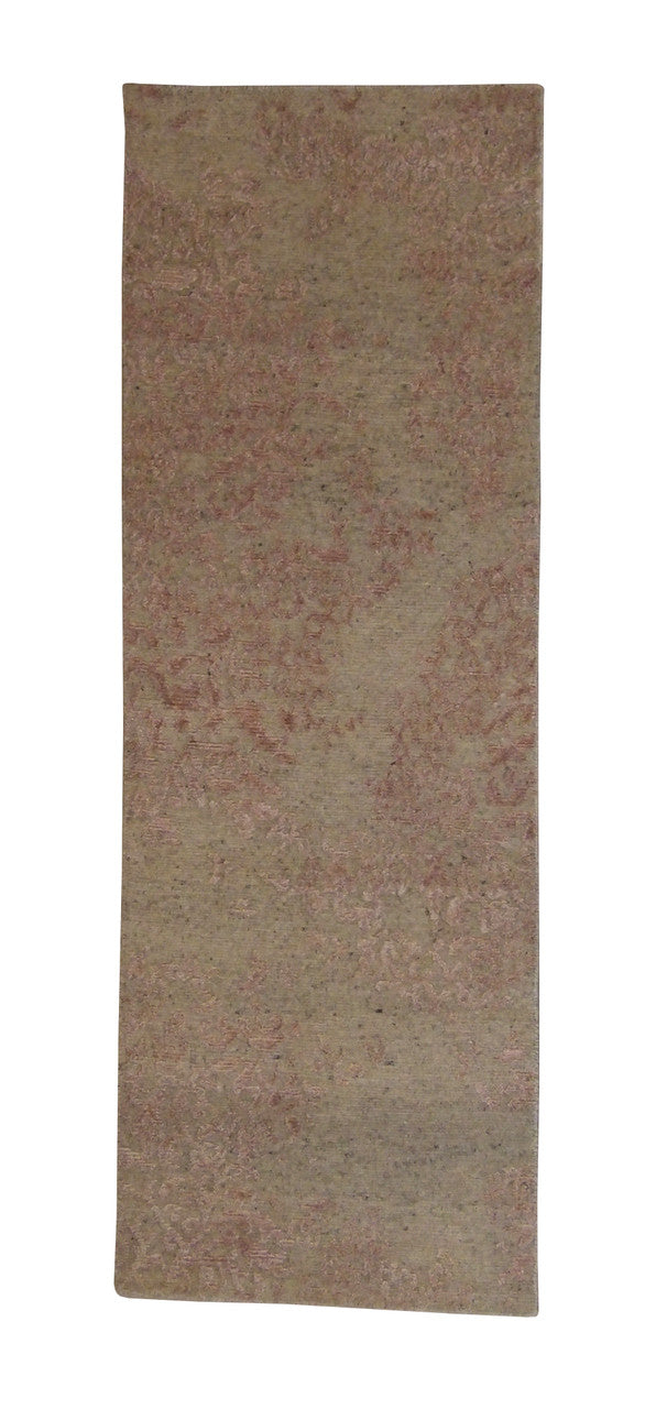 Beige 2'0" x 6'0" Transitional Abstract Broken Design Hand knotted Wool/Silk Rug - Sku: w2036