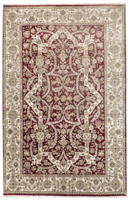 Fine Persian Haji Jalili hand-knotted wool rug in Beige & Red, full view