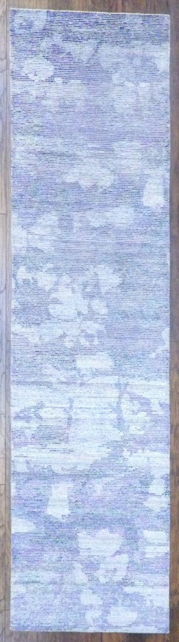 Modern Silky Abstract hand-knotted silk rug in Blue & Gray, full view