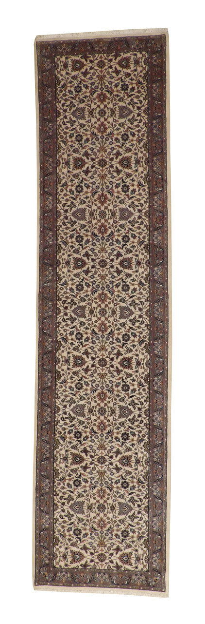 Traditional Fine Mashad hand-knotted wool rug in Beige, full view