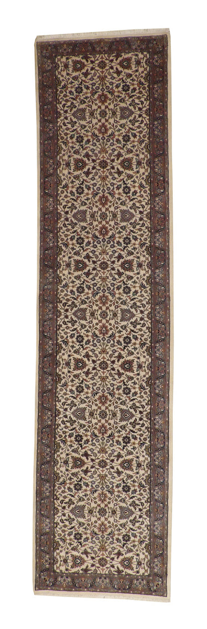 Traditional Fine Mashad hand-knotted wool rug in Beige, full view