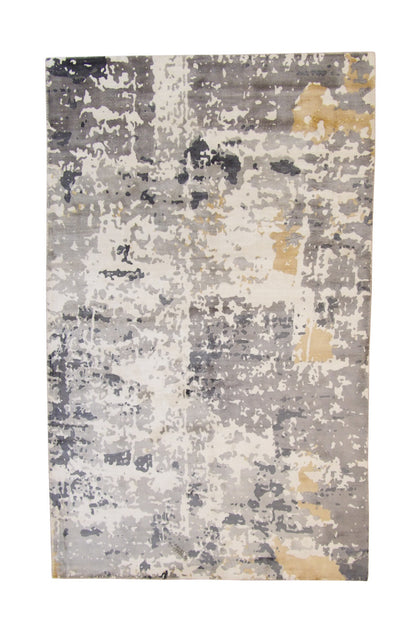Modern Abstract Design hand-knotted silk rug in Multi-Color & White, full view