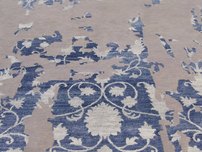 Back of hand-knotted abstract broken design rug showing construction