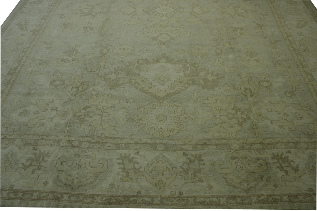 Close-up of wool pile, Green, Gray, Beige & Gold rug