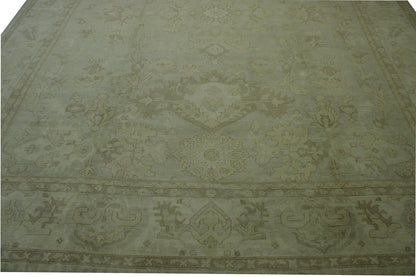 Close-up of wool pile, Green, Gray, Beige & Gold rug