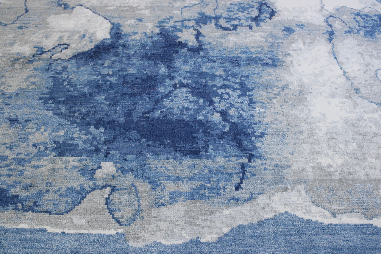 Back of Modern Abstract Distress Design hand-knotted rug