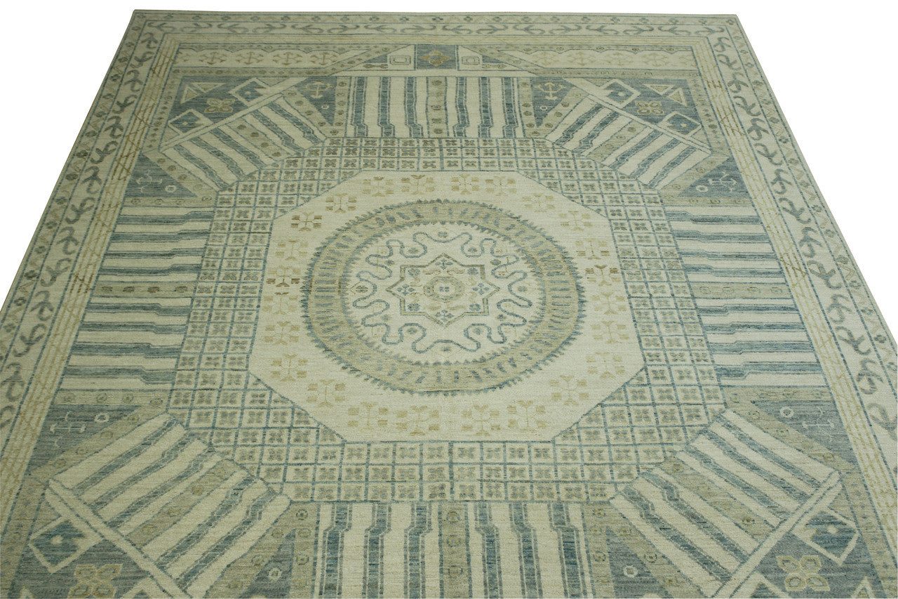 Back of Oushak Khotan hand-knotted rug
