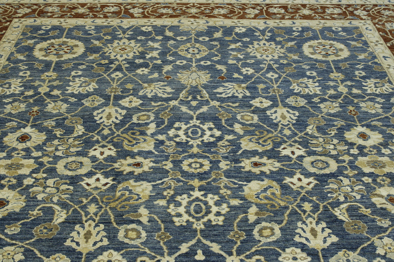 Blue & Red Oushak Chobi rug in room setting