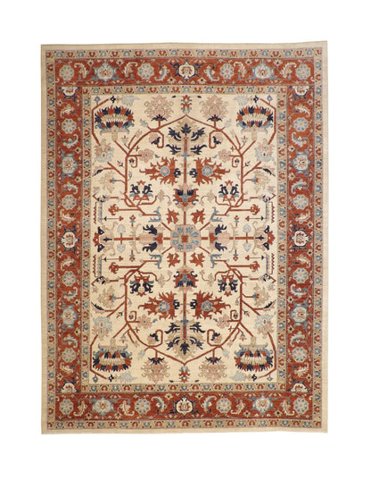 Tribal Fine Floral Sherapi hand-knotted wool rug in Beige & Rust, full view