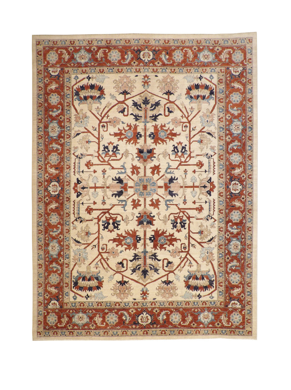Tribal Fine Floral Sherapi hand-knotted wool rug in Beige & Rust, full view