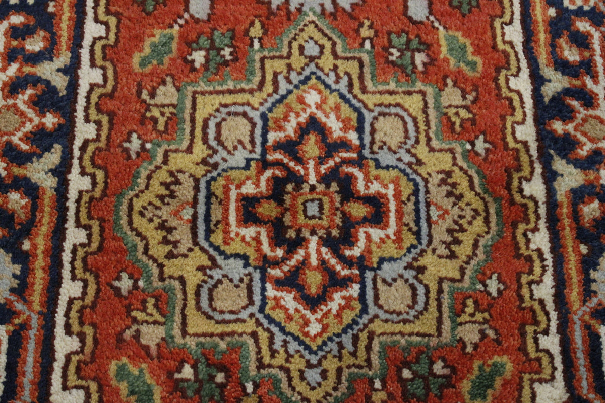 Tribal Indo Heriz rug corner detail