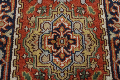 Tribal Indo Heriz rug corner detail
