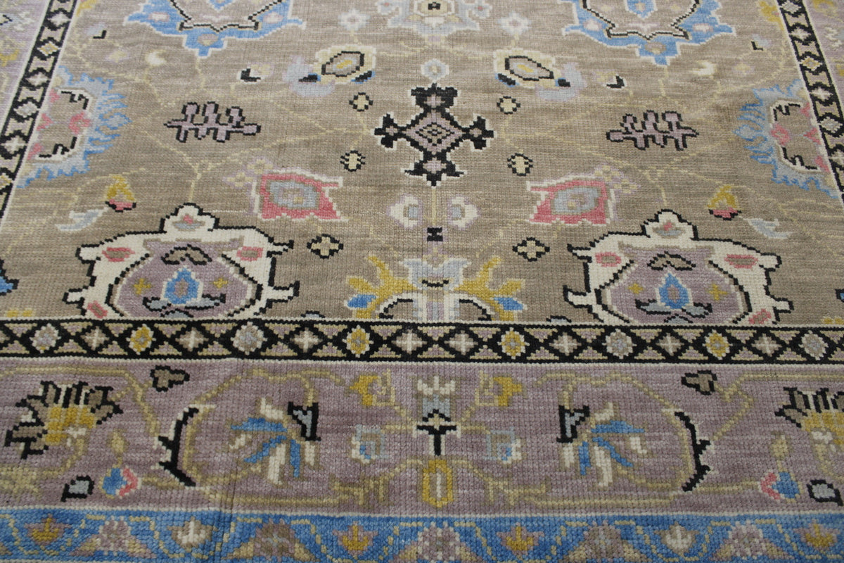 Close-up of wool pile, Green & Pink rug