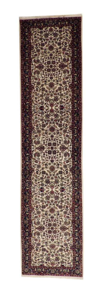 Traditional Fine Mashad hand-knotted wool rug in Beige, full view
