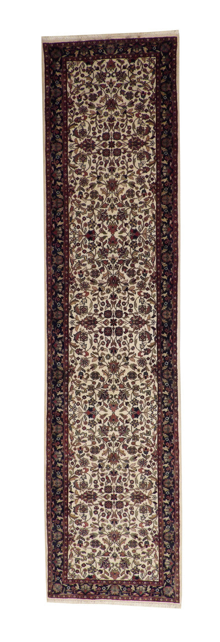 Traditional Fine Mashad hand-knotted wool rug in Beige, full view