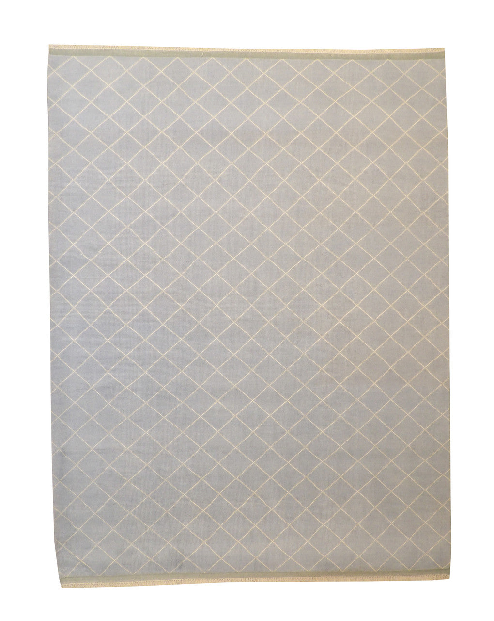 Modern Moroccan Diamond Design hand-knotted wool rug in Blue & White, full view