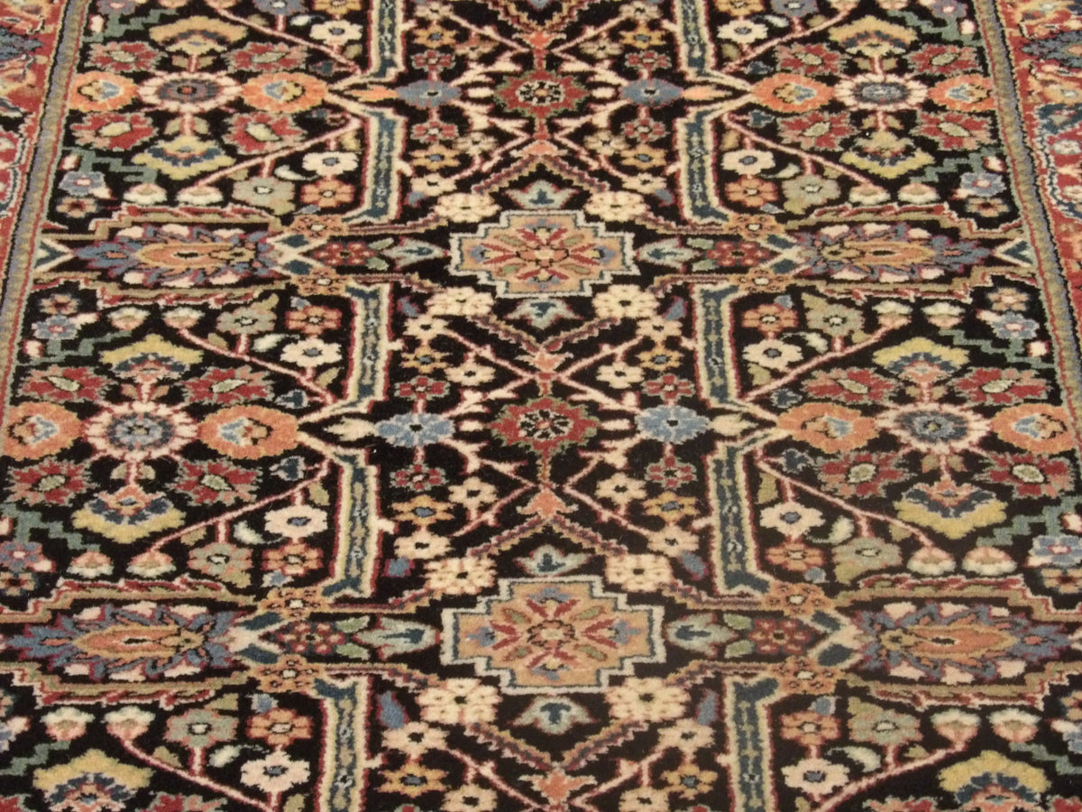 Wool texture close-up, black and brown Mir runner