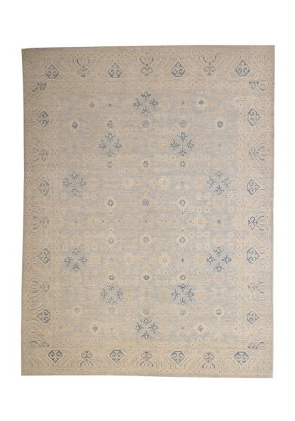 Oushak Wash Chobi hand-knotted wool rug in Blue & Gray, full view