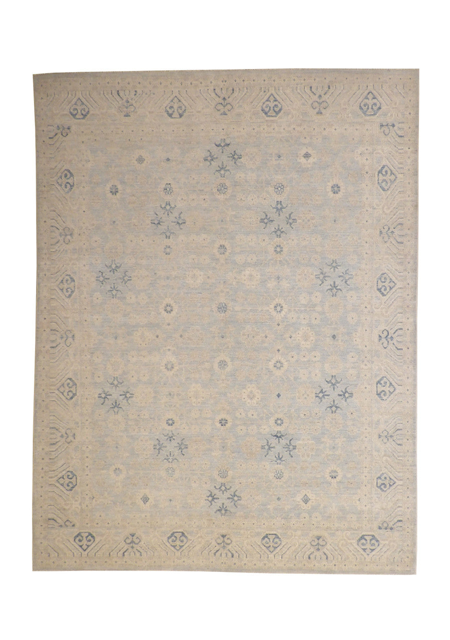 Oushak Wash Chobi hand-knotted wool rug in Blue & Gray, full view