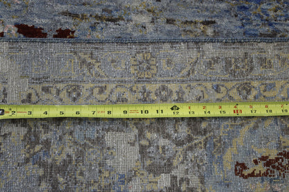 Close-up of wool-silk pile, Blue & Multi-Color rug