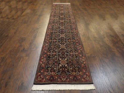 Back of hand-knotted Mir runner showing construction