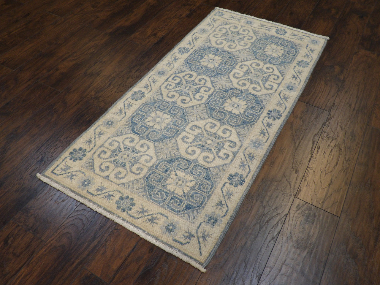 Close-up of wool pile, Blue & Beige rug