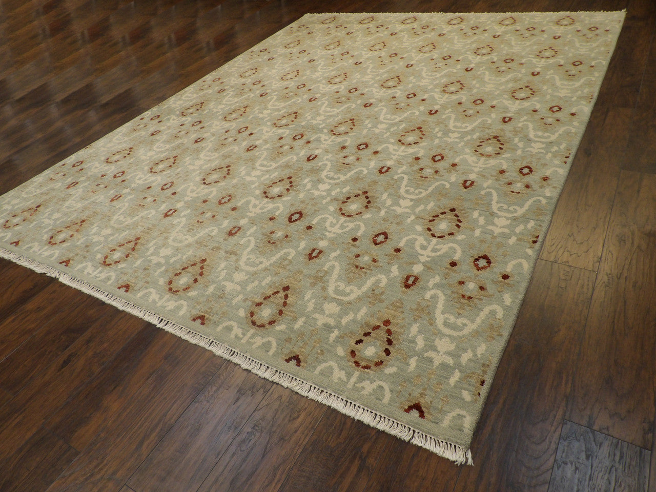 Full view of transitional Oushak Ikat rug