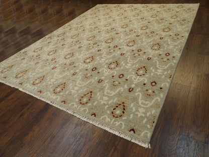 Full view of transitional Oushak Ikat rug