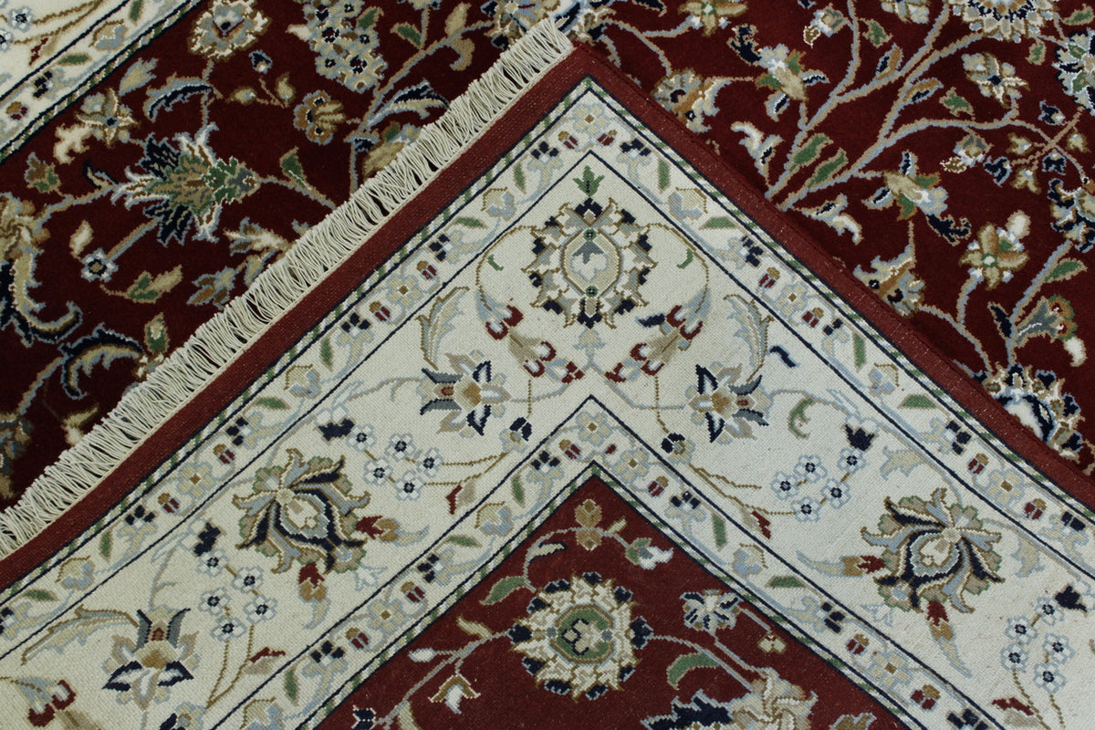 Traditional Fine Nain hand-knotted wool rug in Beige & Red, full view