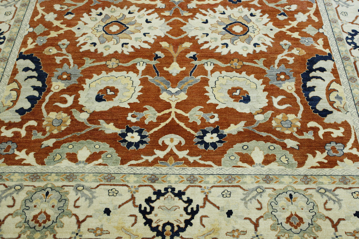 Tribal Fine Chobi hand-knotted wool rug in Beige & Rust, full view