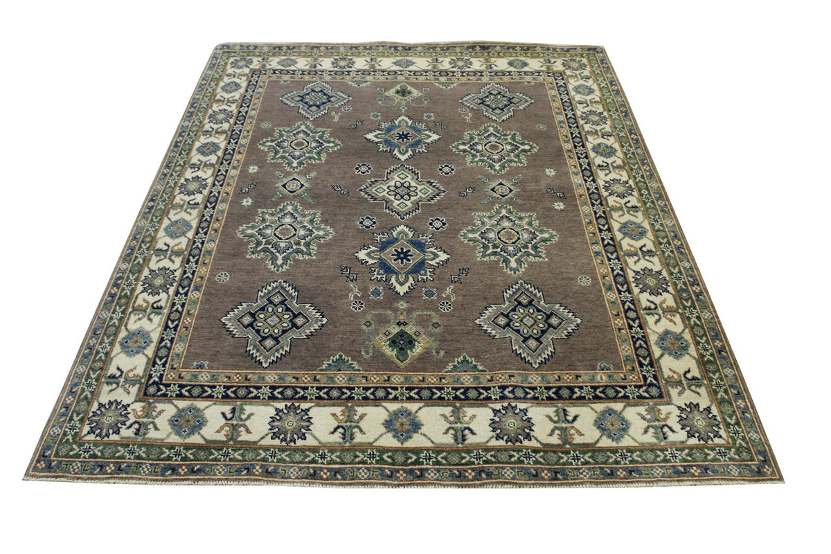 Tribal Super Kazak rug corner detail