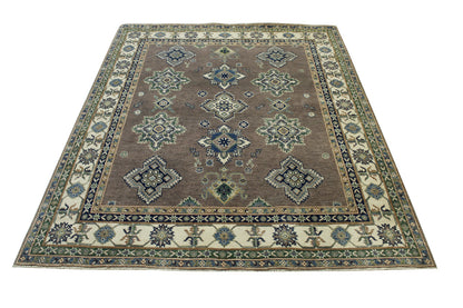Tribal Super Kazak rug corner detail