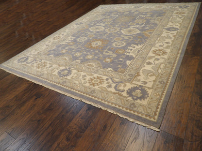 Back of hand-knotted Turkish Oushak rug showing construction