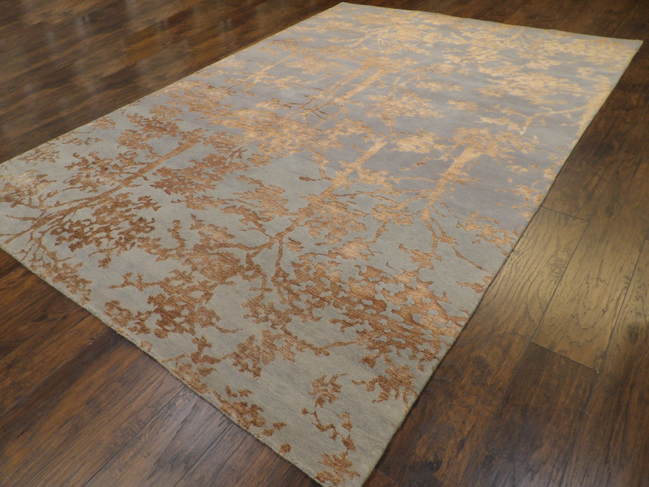 Full view of Transitional Jungle Design Carved rug