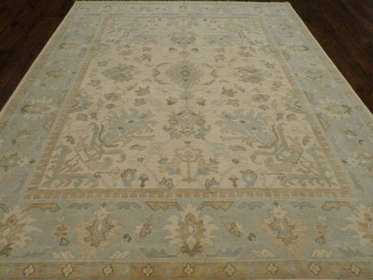 Close-up of wool pile, Blue & Beige rug