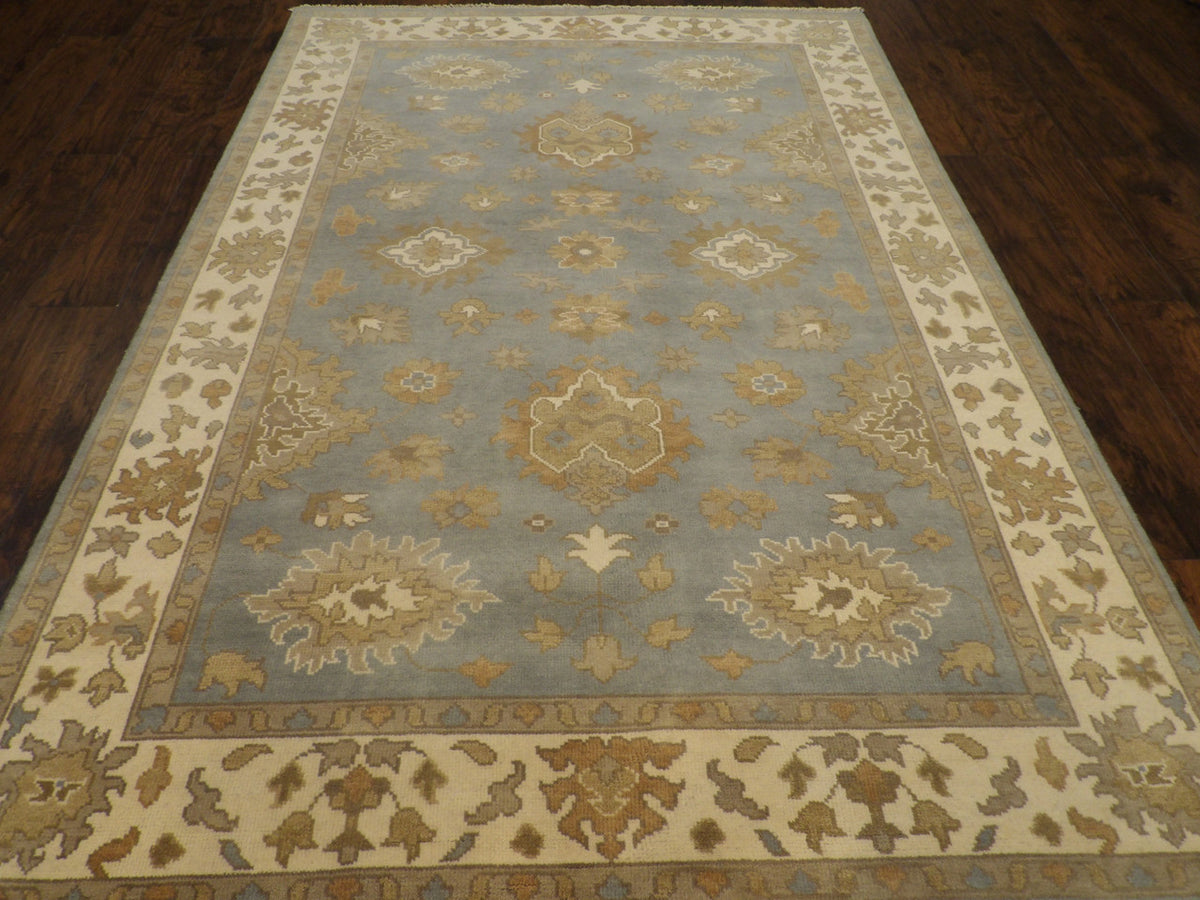 Close-up of wool pile, Blue & Beige rug