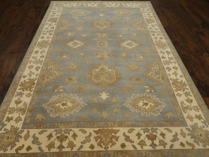 Close-up of wool pile, Blue & Beige rug