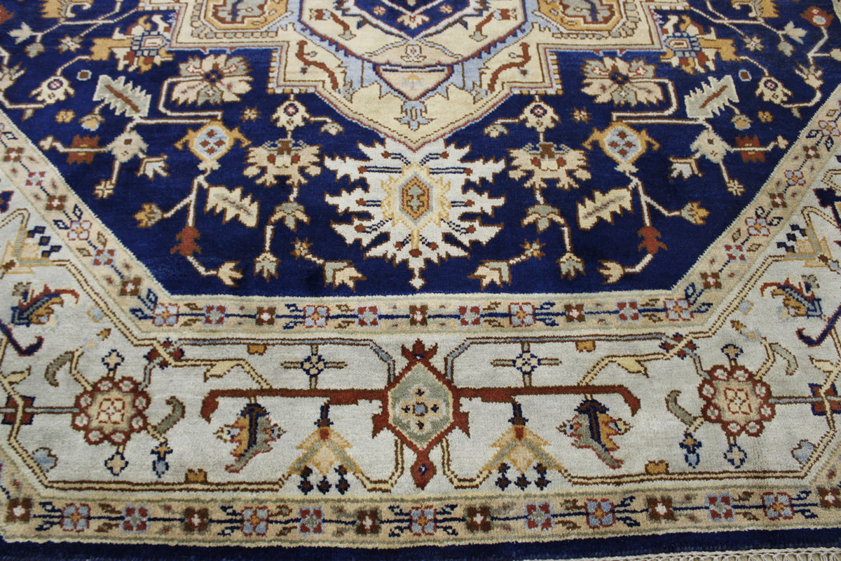 Close-up of wool pile, Blue & Beige rug