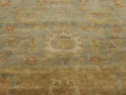 Oushak rug border detail, gold and green