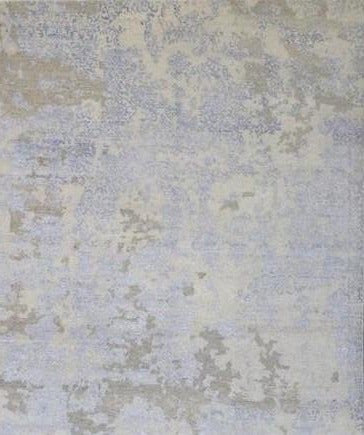 Modern Abstract Broken hand-knotted wool-silk rug in Blue & Gray, full view