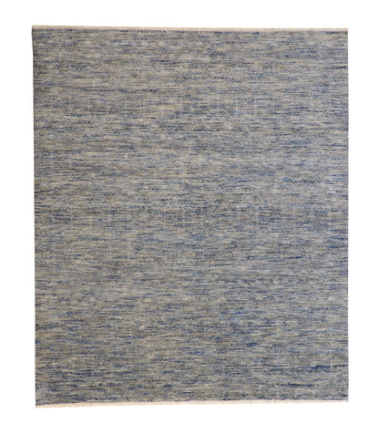 Modern Grass Design hand-knotted wool rug in Blue & Gray, full view