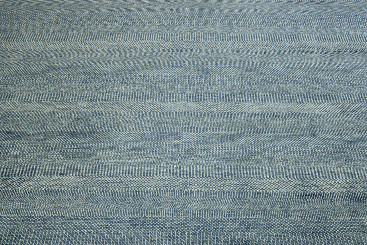 Modern Grass Design hand-knotted wool rug in Blue & Teal, full view