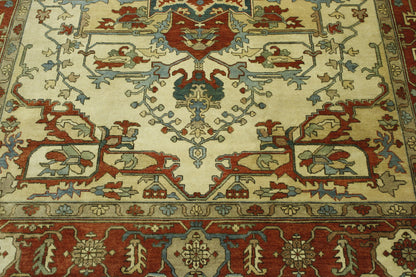 Close-up of wool pile, Beige & Rust rug