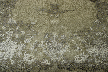 Close-up of wool-silk pile, Gray & Green rug