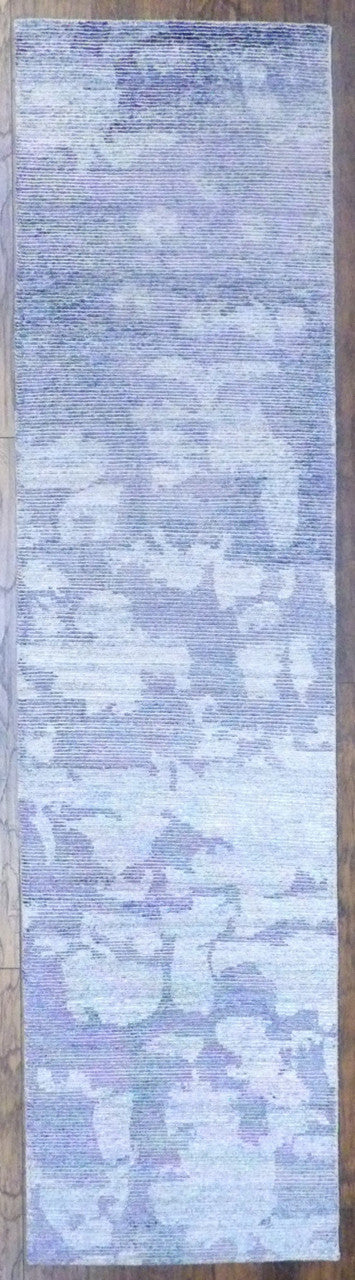 Modern Silky Abstract hand-knotted silk rug in Blue & Gray, full view