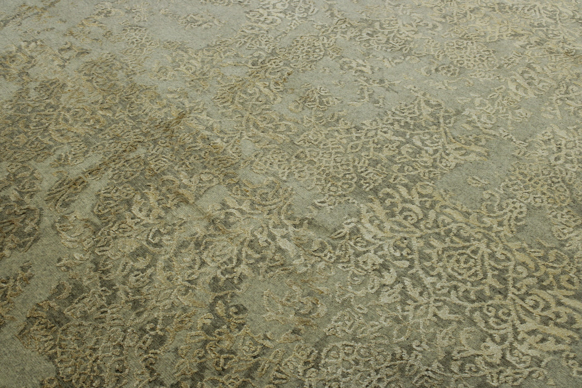 Gold & Beige Transitional Abstract Broken Design rug in room setting