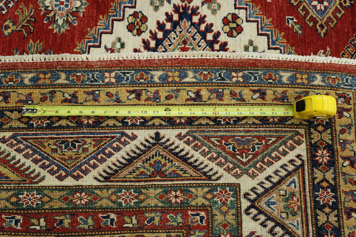 Tribal Super Kazak hand-knotted wool rug in Red, Ivory, Rust & Beige, full view